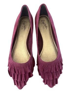 Seychelles Anthropologie | Women's Burgandy Suede Ruffle Toe Downstage Flats 10